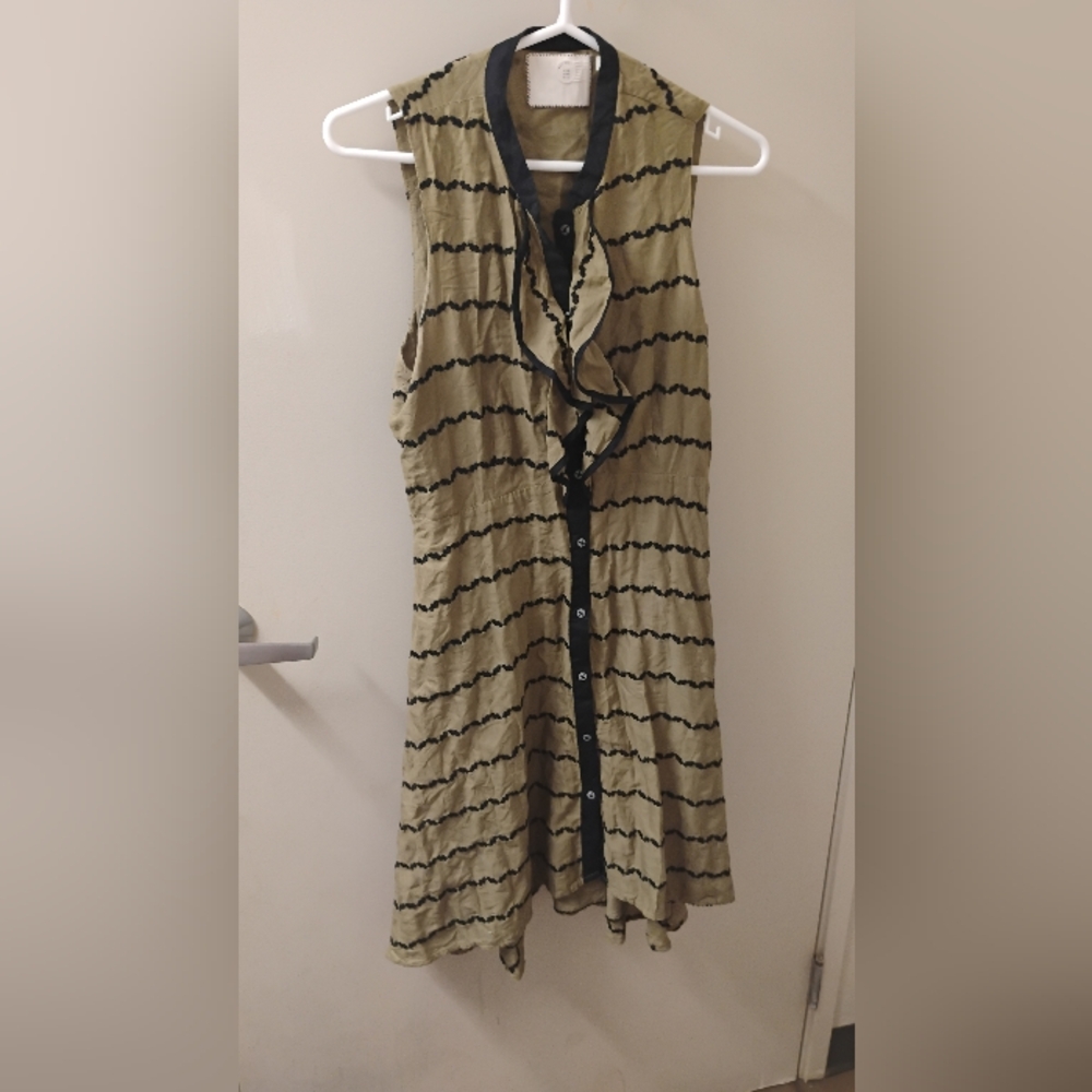 Postcard Anthropologie Ruffle Sleeveless Olive Shirt Dress Sz 8 US